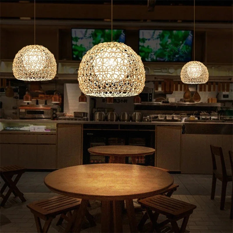 DecorBites™ Hand Woven Rattan Pendant Lights Chandelier Bamboo Modern Living Room Decor
