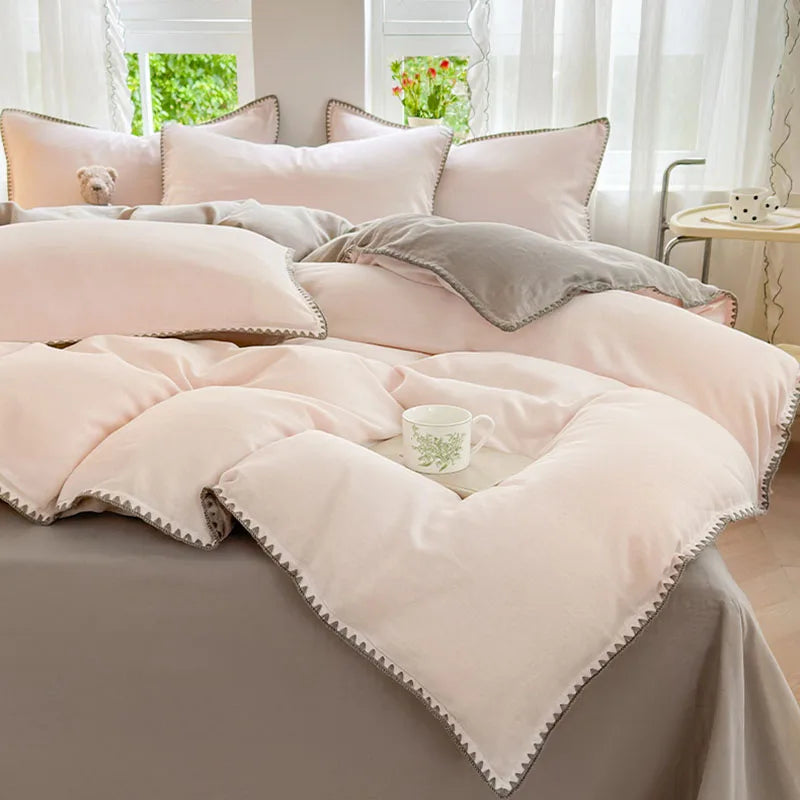 DecorBites™ Cotton Edge Embroidery Bedding Set for Autumn/Winter
