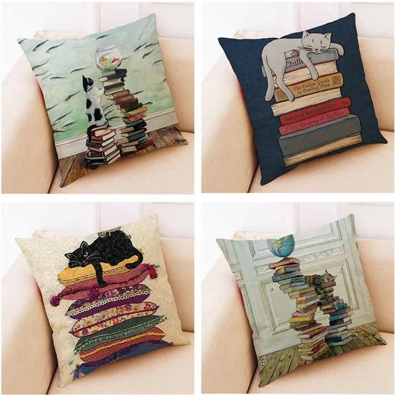 DecorBites™ Creative Cat Linen Pillow Case 45x45cm - Sofa Cushion Cover