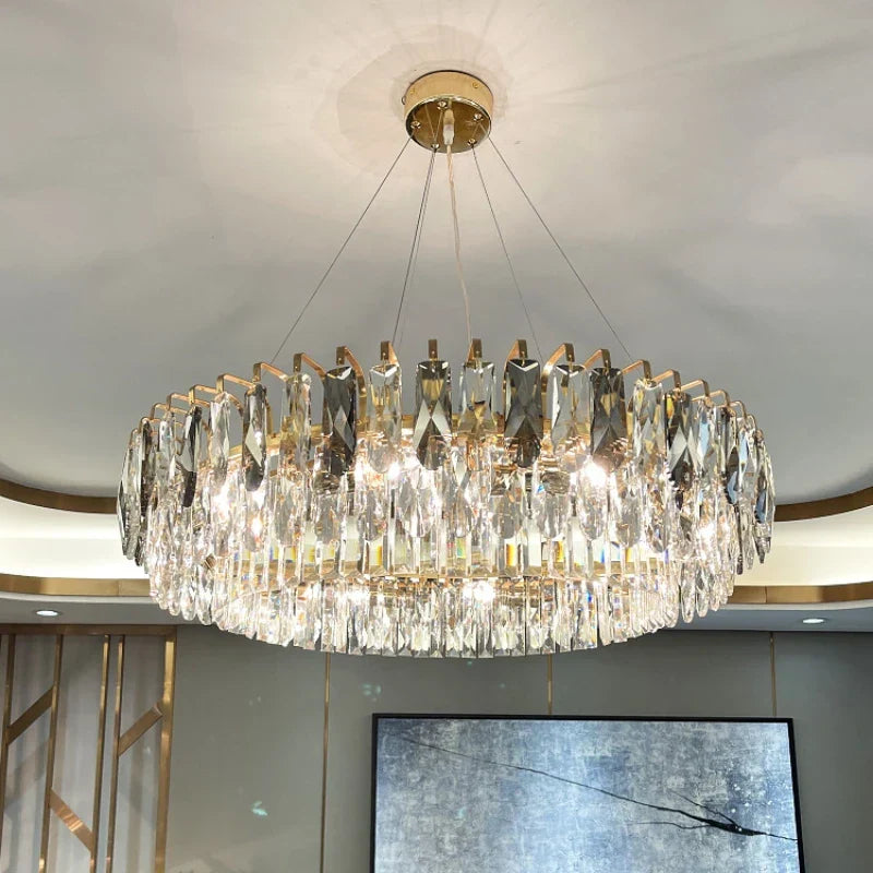 DecorBites™ ثريا كريستال ذهبية: إضاءة فاخرة لغرفة الطعام والمعيشة وغرفة النوم وجزيرة المطبخ