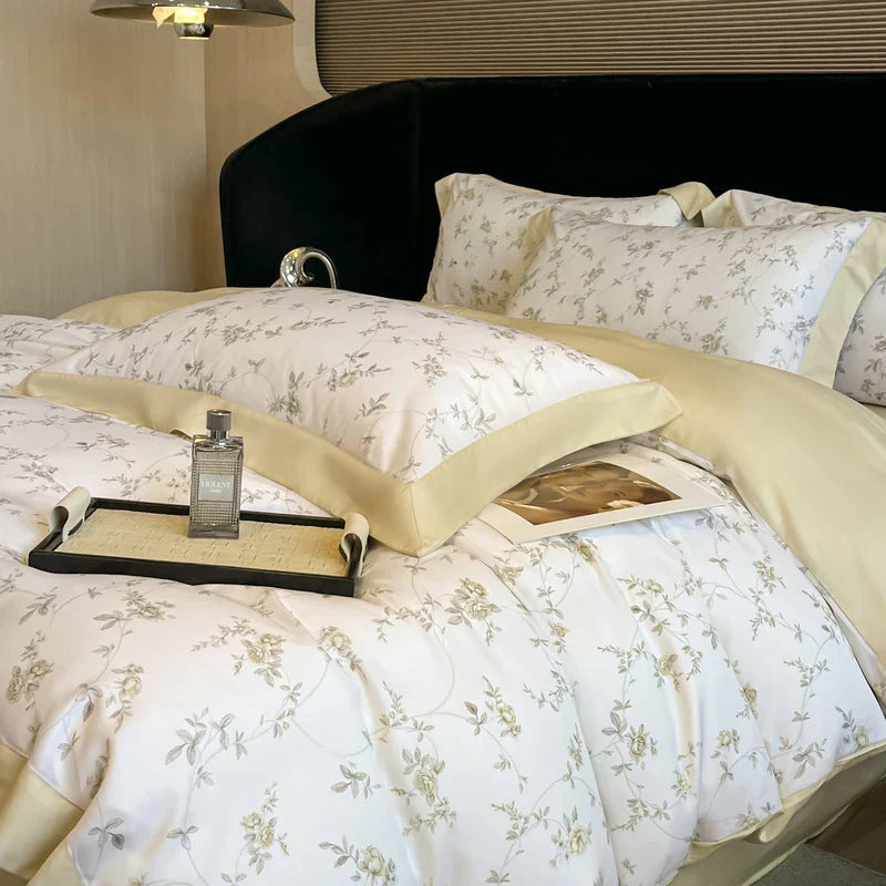 DecorBites™ Eucalyptus Fiber Flowers Bedding Set: Duvet Cover, Bed Sheet, Pillowcase - 4Pcs