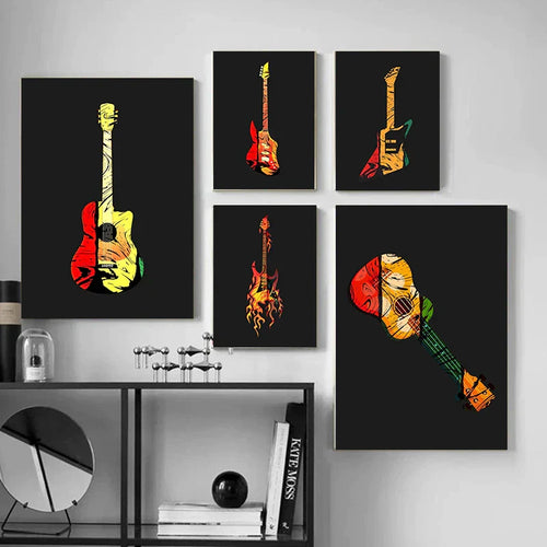 Toile imprimée Guitare électrique abstraite - Art mural musical par DecorBites™