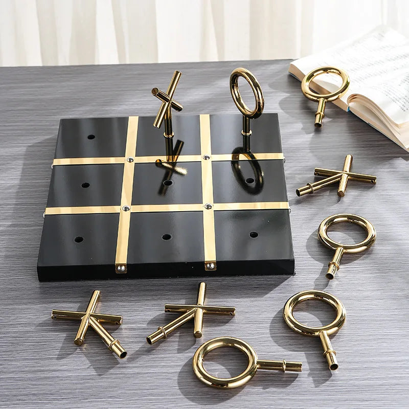 DecorBites™ Golden Chessboard Metal Handicraft Sculpture for Home Decoration