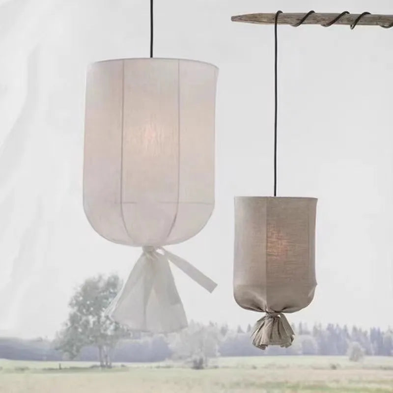 DecorBites™ Linen Cotton Pendant Lamp: Nordic White DIY Fabric Shade LED Island Lighting