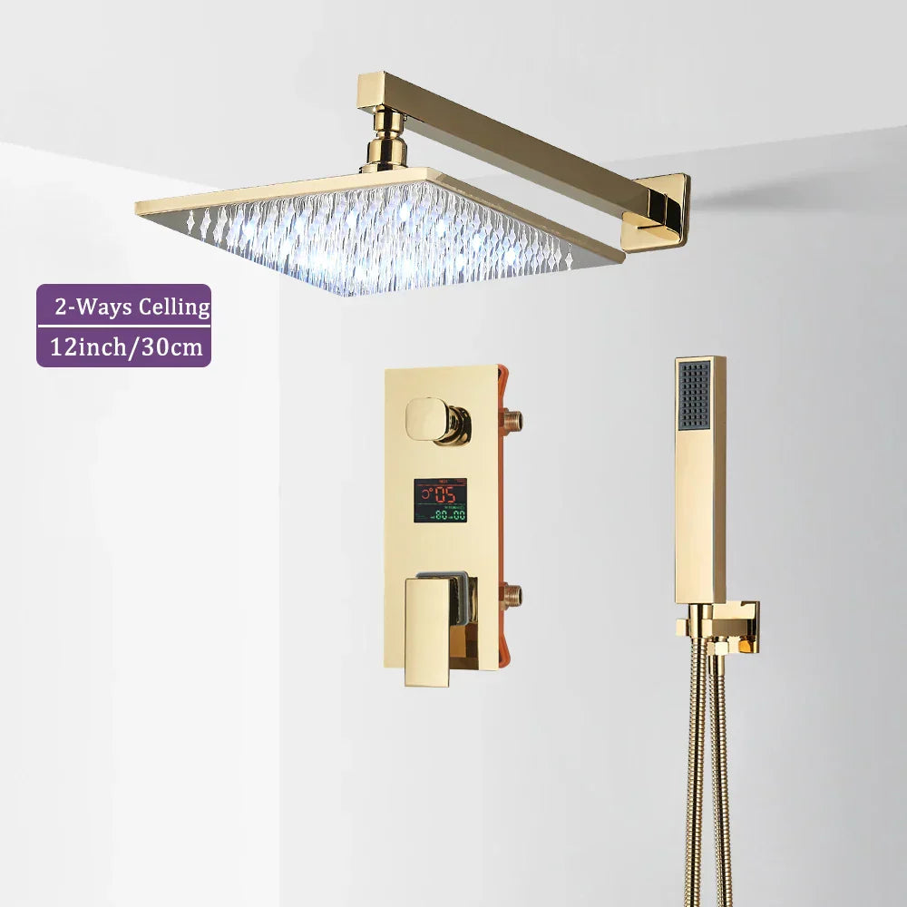 DecorBites™ Black Digital Shower Faucet Set with Rainfall Head and All-Metal Mixer Display