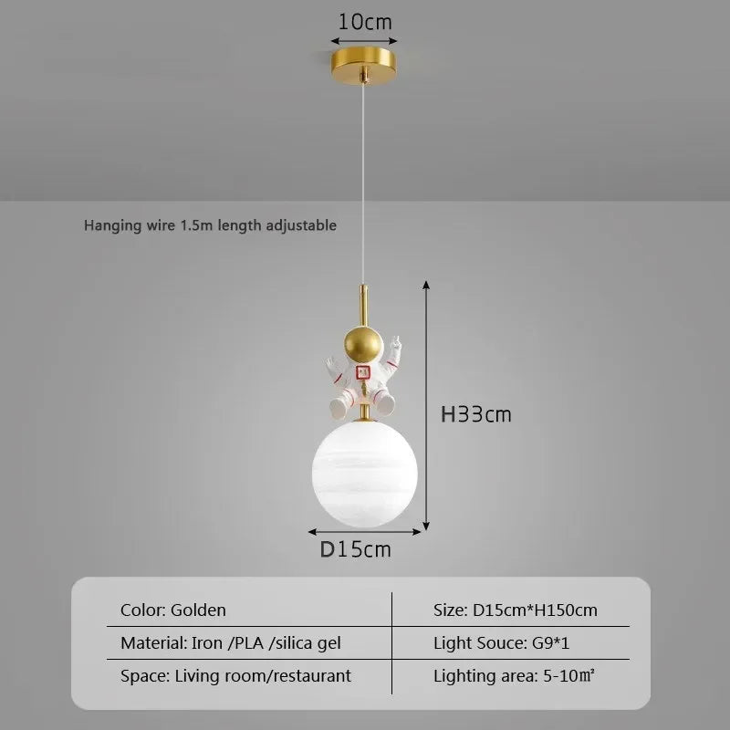 DecorBites™ Astronaut Moon LED Pendant Light for Children's Room, Nordic Iron Design.