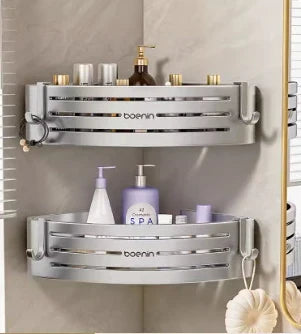 DecorBites™ Corner Shelf with Towel Bar Hook, Aluminum Organizer for Bathroom and Kitchen