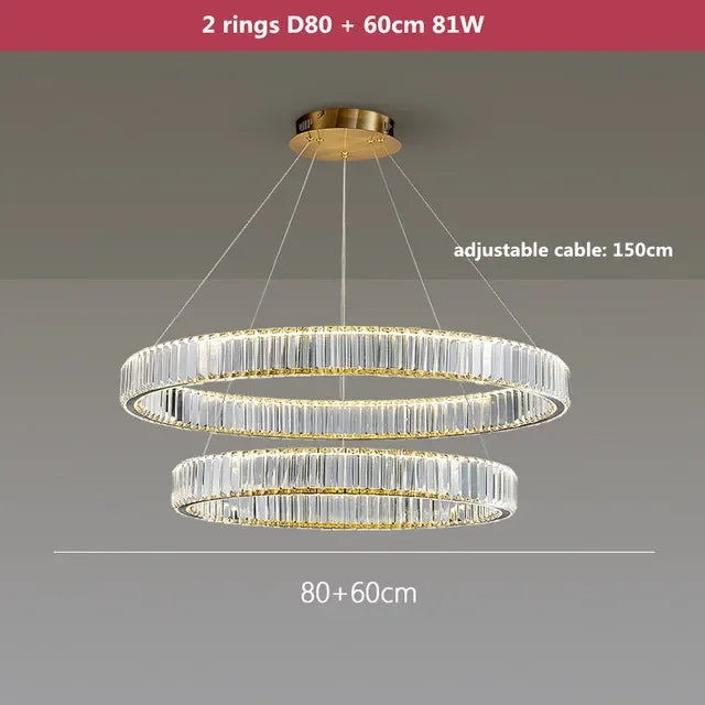 نجفة DecorBites™ الكريستالية المزودة بحلقات LED - تركيبات إضاءة متدلية فاخرة للفلل والسلالم