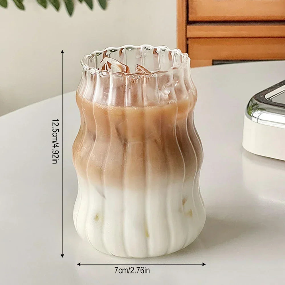 DecorBites™ 650ml Latte Ribbed Cocktail Glass Set, Nordic Style Phnom Penh Water Juice Cup
