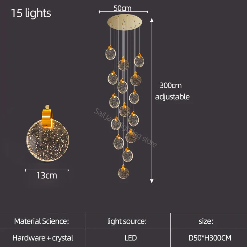 DecorBites™ Crystal LED Stair Slinglight for Nordic Living Room, Villa, and Restaurant