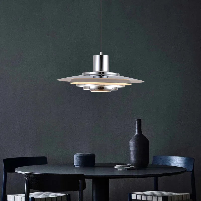 Art Deco White and Silver Aluminum Pendant Light