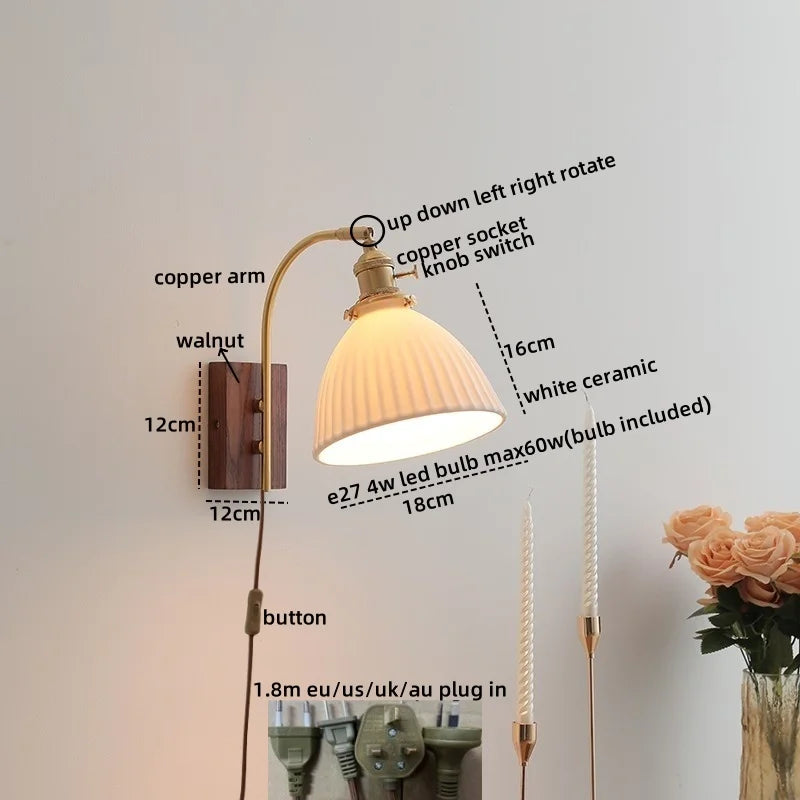 DecorBites™ Glass Copper LED Wall Lights Modern Bedside Lamp for Bedroom Living Room