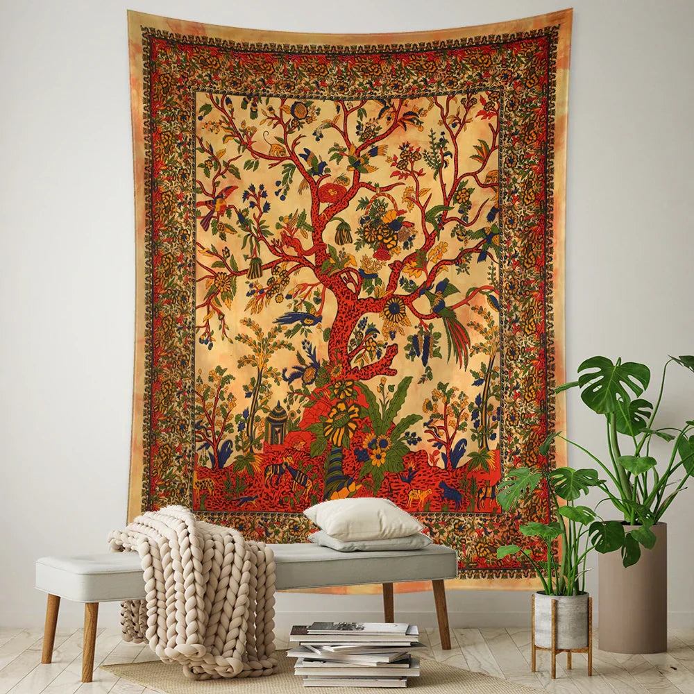DecorBites™ Flying Bird Tree of Life Tapestry Wall Hanging: Bohemian Abstract Hippie Decor