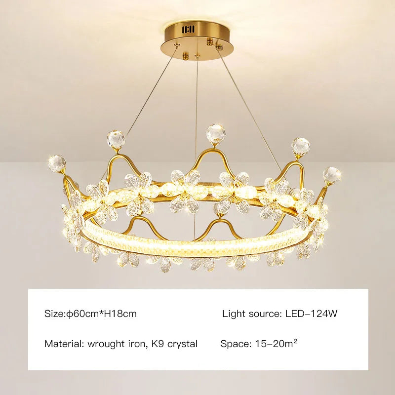 DecorBites™ Crown Petal LED Crystal Chandelier - Luxury Nordic Design for Girls' Bedroom