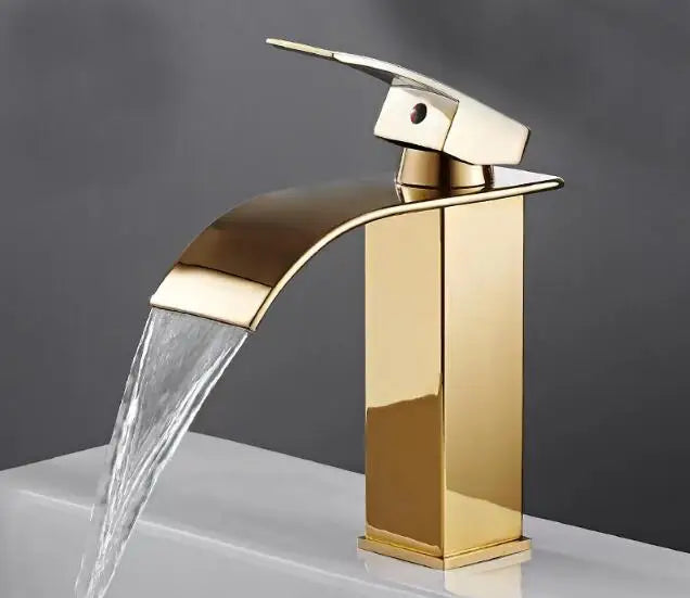 DecorBites™ Robinet de salle de bain doré : Robinet mitigeur cascade en laiton or rose pour lavabo