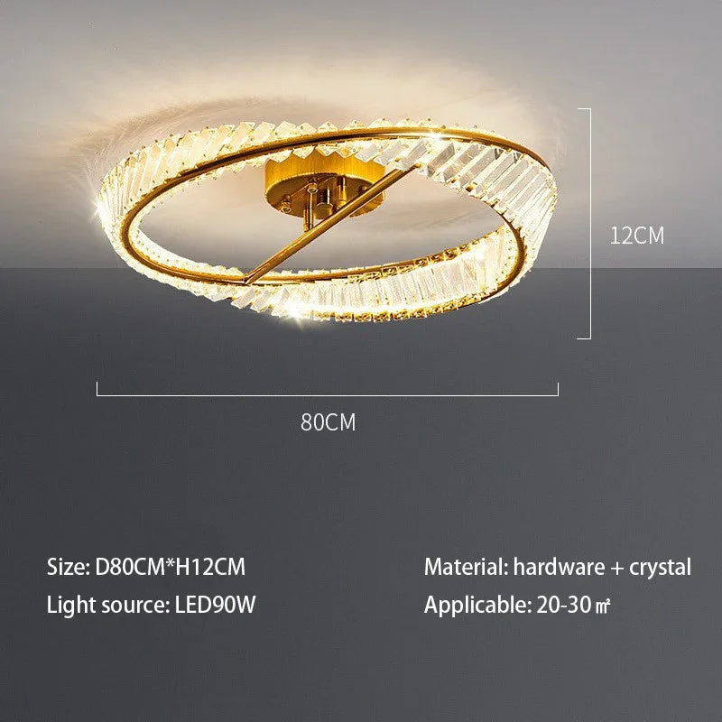 DecorBites™ Crystal Rings LED Ceiling Light Dimmable Gold Lustre for Home Decoration