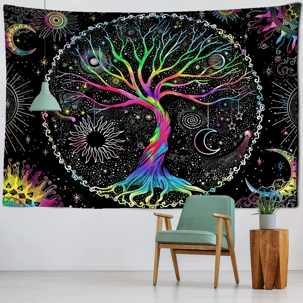 Abstract Tree Of Life Tapestry Wall Hanging by DecorBites™ - Psychedelic Hippie Tapiz Art