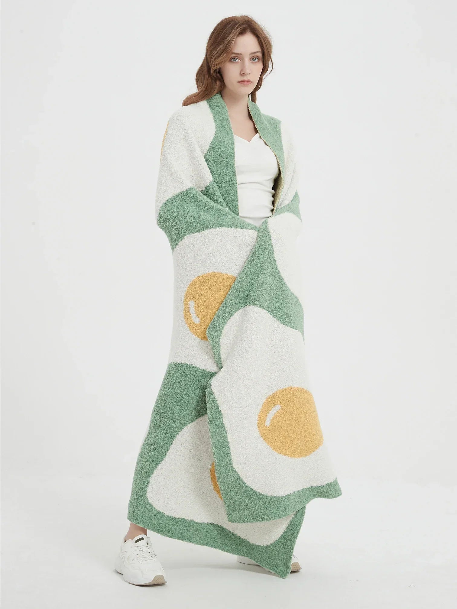 DecorBites™ Cute Poached Egg Blanket Throw - Kawaii Fried Egg Pattern Cozy Knit Blanket for Living Room and Bedroom