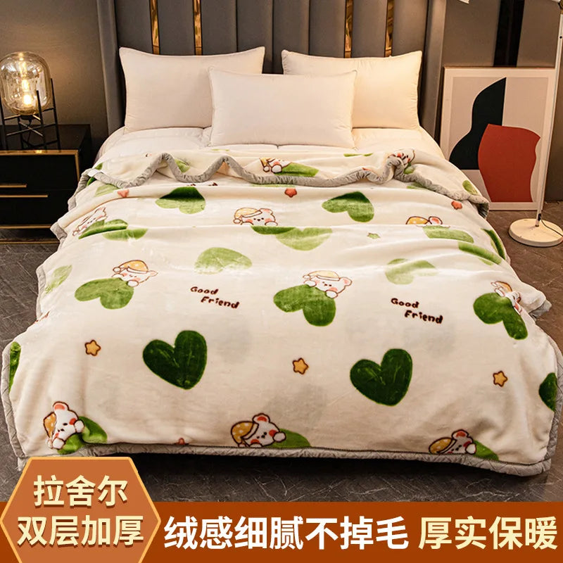 DecorBites™ Winter Raschel Blanket: Double Layered Warm Flannel Bedding Blanket