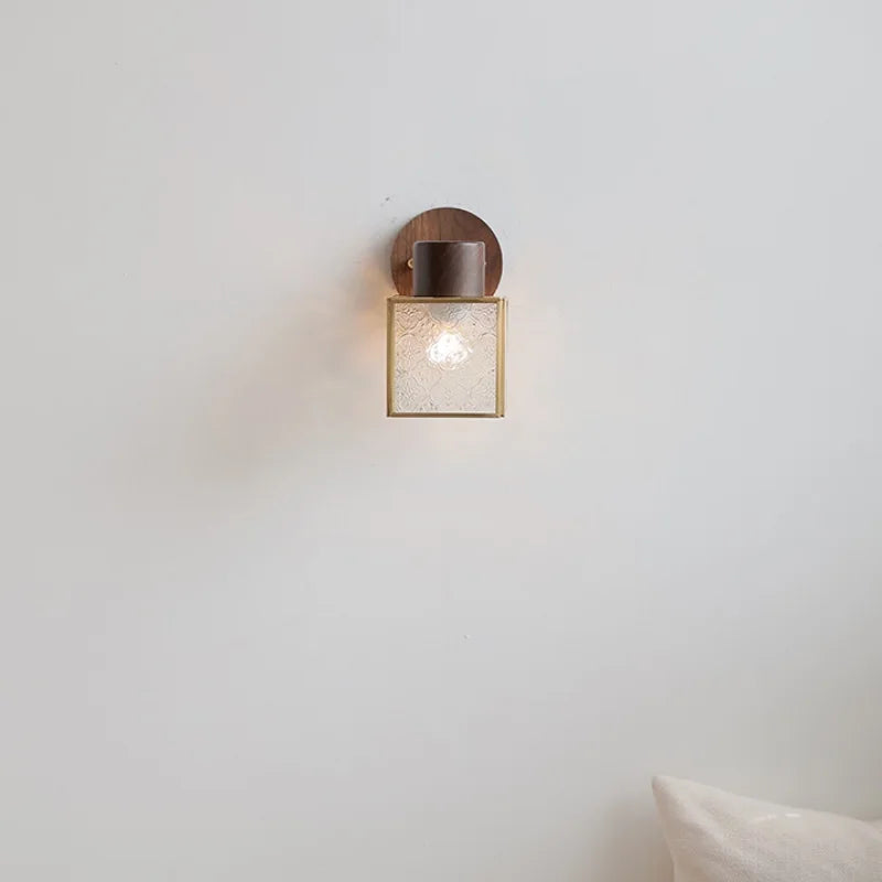 DecorBites™ Clear Glass LED Wall Sconce Walnut Wood Bedroom Living Room Modern Fixture