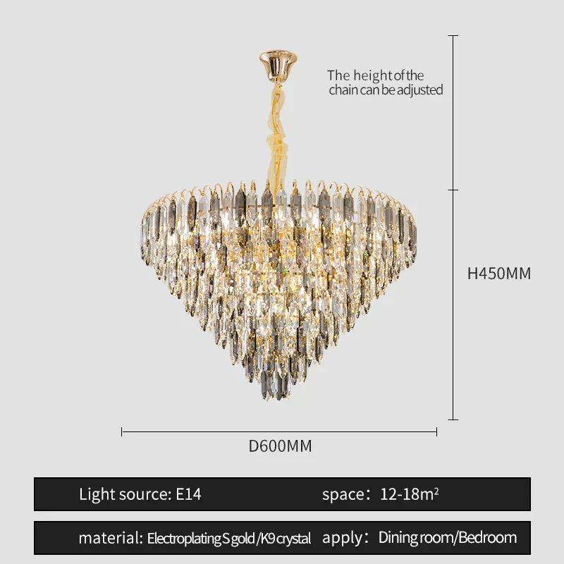 DecorBites™ Crystal Chandelier: Modern Luxury Round Main Lamp for Living Room & Staircase