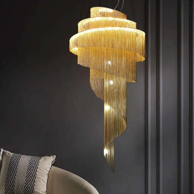 ثريا سلسلة الألومنيوم الذهبية/الفضية DecorBites™ - ديكور فاخر لغرفة المعيشة والردهة والفنادق