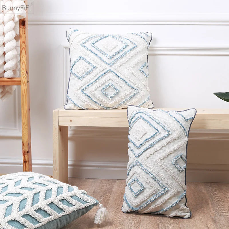DecorBites™ Diamond Tufted Blue Cushion Cover for Sofa Bed 45x45cm/30x50cm