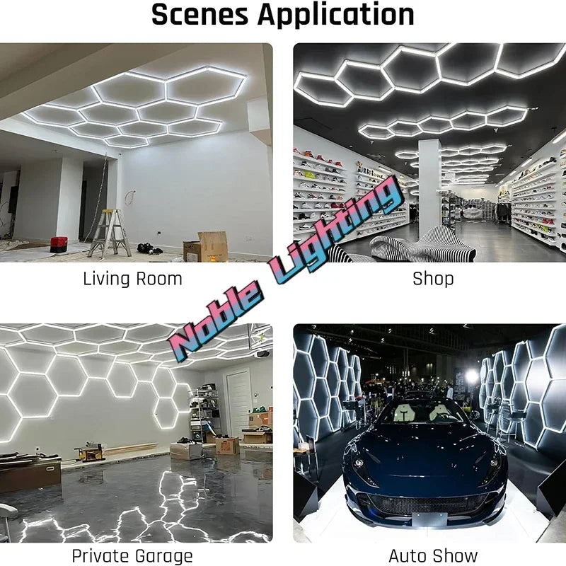 DecorBites™ مصابيح LED هندسية لمعرض تفاصيل السيارات وورشة العمل - ثيم ندفة الثلج متعددة الأضلاع