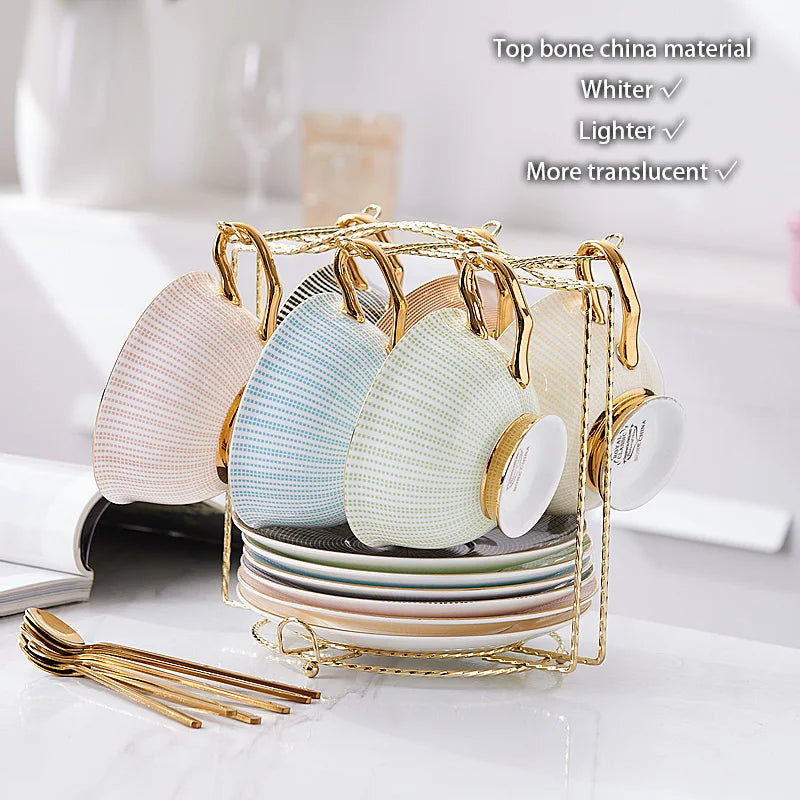 DecorBites™ Gold Porcelain Tea Set 200ml Elegant Coffee Cup Saucer Spoon Set