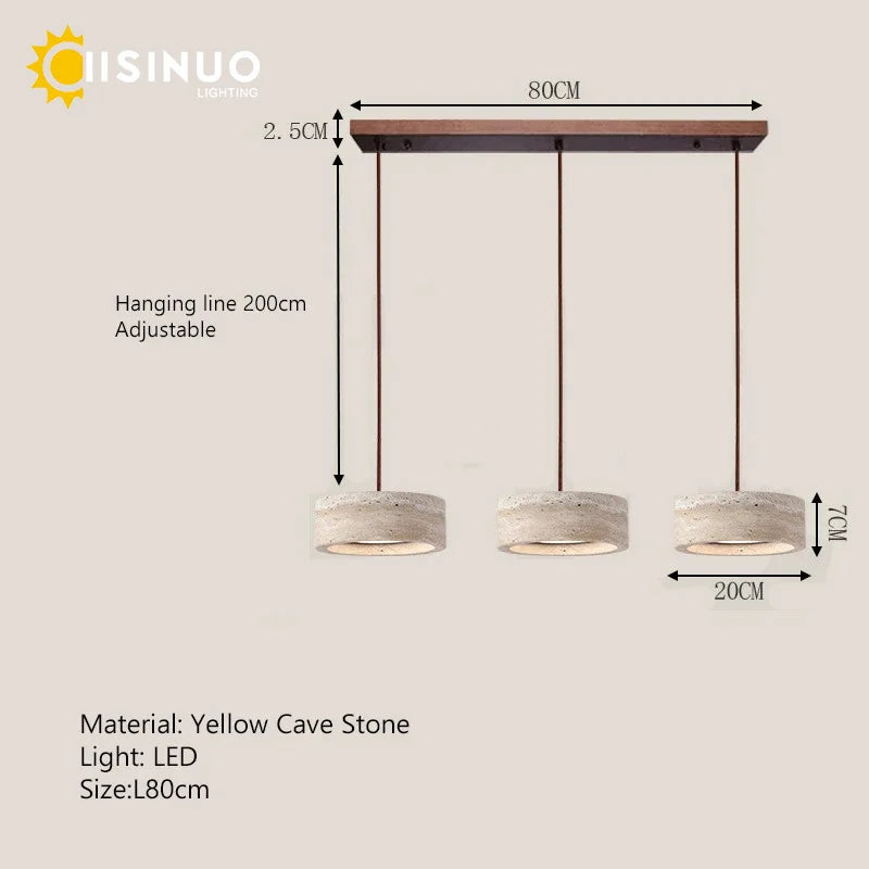 Wabi-Sabi Round Travertine Stone Pendant Light