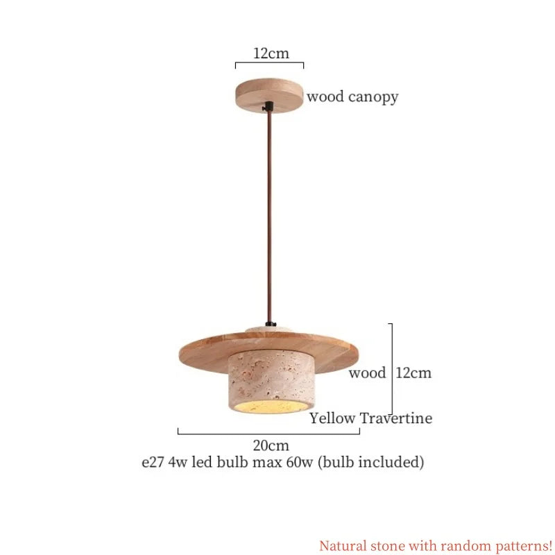 DecorBites™ Cream Glass LED Pendant Lights Modern Wood Yellow Travertine Pendant Lamp