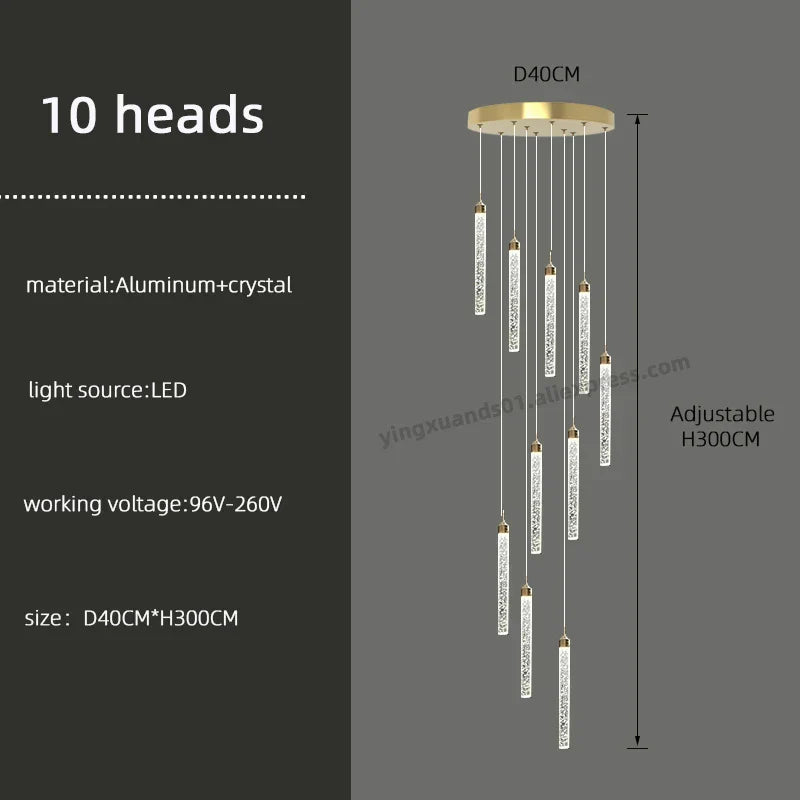 DecorBites™ Golden LED Crystal Chandelier for Living Room Staircase