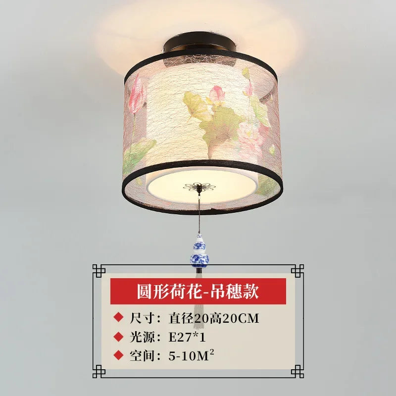 ثريا سقف صينية من DecorBites™ Lotus، مصباح ممر بسيط، إضاءة LED للوحات