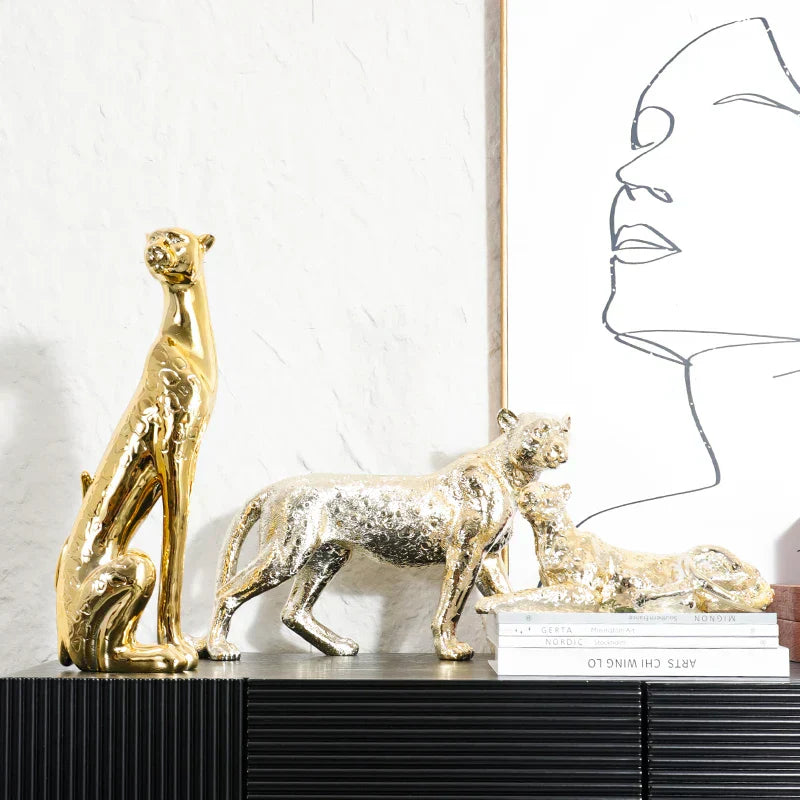 DecorBites™ Leopard Resin Sculpture - Home Decor Handicrafts & Animal Figurine