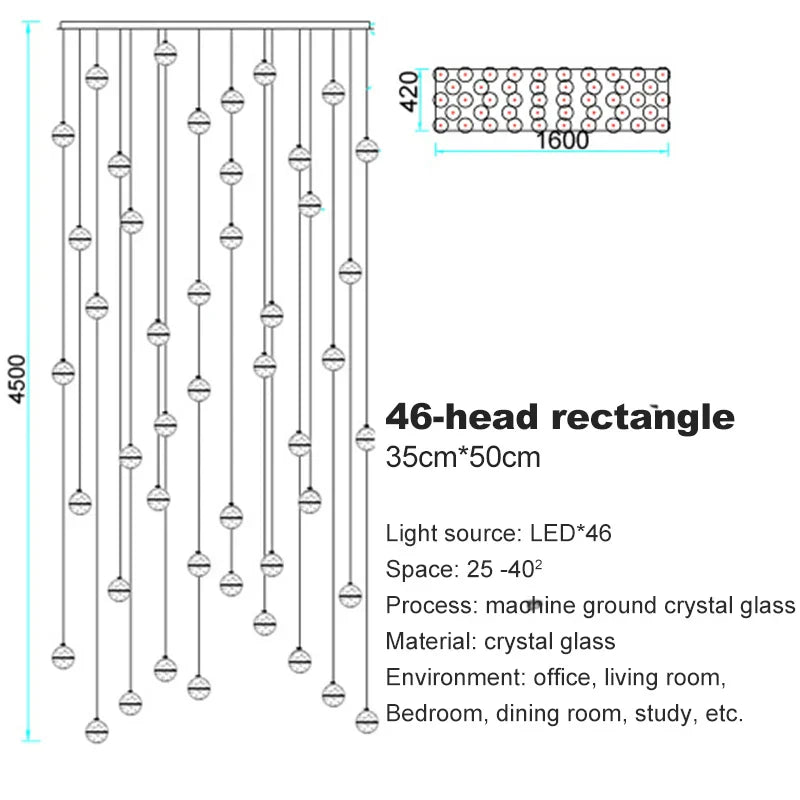 DecorBites™ Crystal Ceiling Chandelier for Staircase & Hallway, Elegant Long Cable Pendant Light