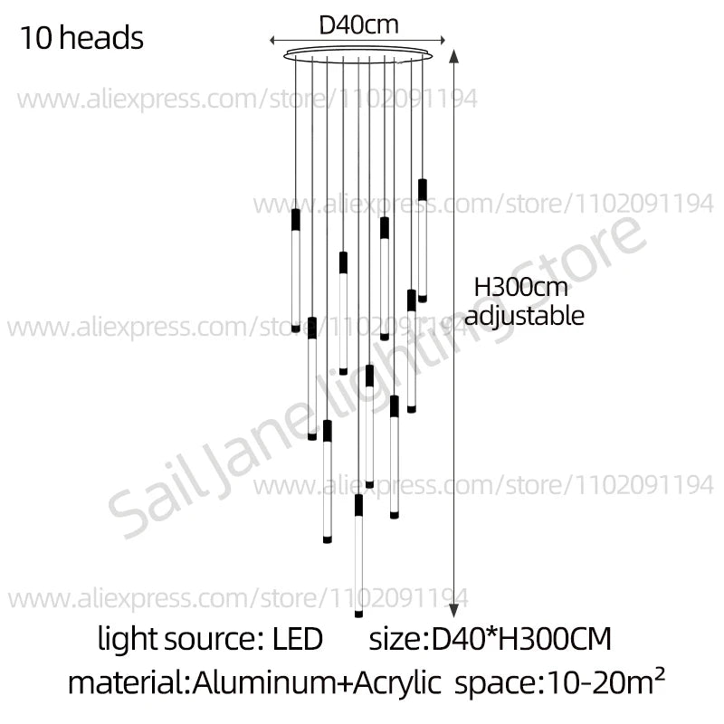 Modern Staircase Pendant Chandelier in Black or Gold
