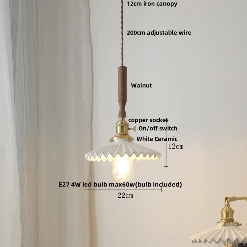 DecorBites™ Amber Glass LED Pendant Light, Nordic Modern Design, Walnut Wood, Dining Living Room Lighting