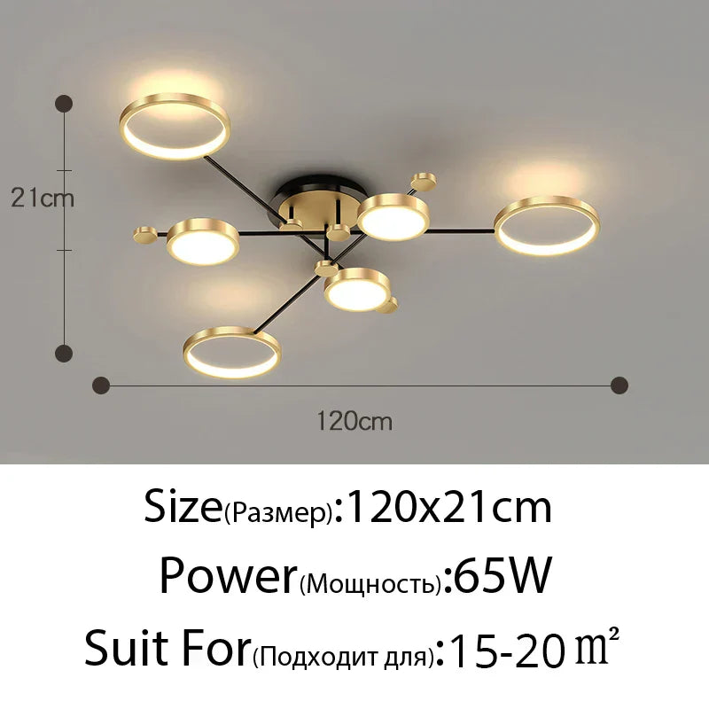 نجفة DecorBites™ بإطار ذهبي LED: إضاءة عصرية لغرفة المعيشة وغرفة النوم - تركيبات داخلية وثريات