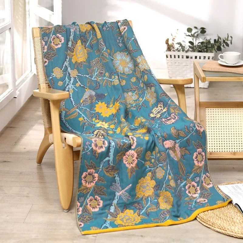 DecorBites™ Cotton Gauze Floral Adult Bath Towel - Quick-Dry & Soft