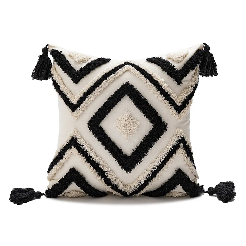 DecorBites™ Geometric Embroidery Boho Cushion Cover Sofa Decorative Pillowcase Canvas Cotton