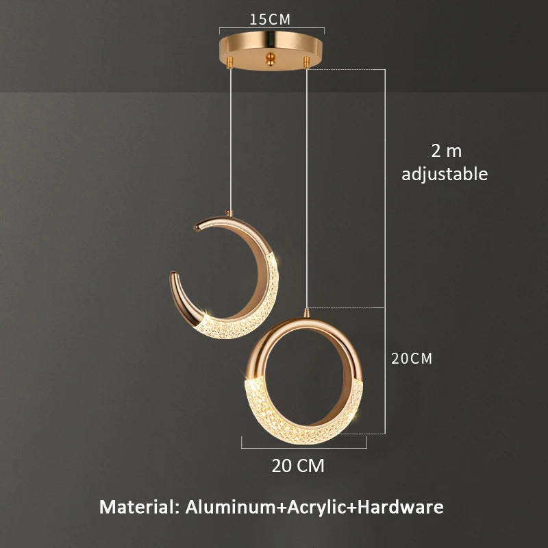 Modern Ring Pendant Light in Acrylic and Plated Metal