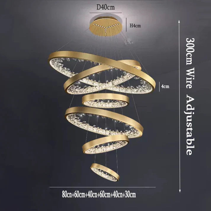 DecorBites™ Crystal Led Chandelier: Modern Luxury K9 Ring Dimmable Circle Hanging Lamp - Bedroom Living Dining Room Lighting