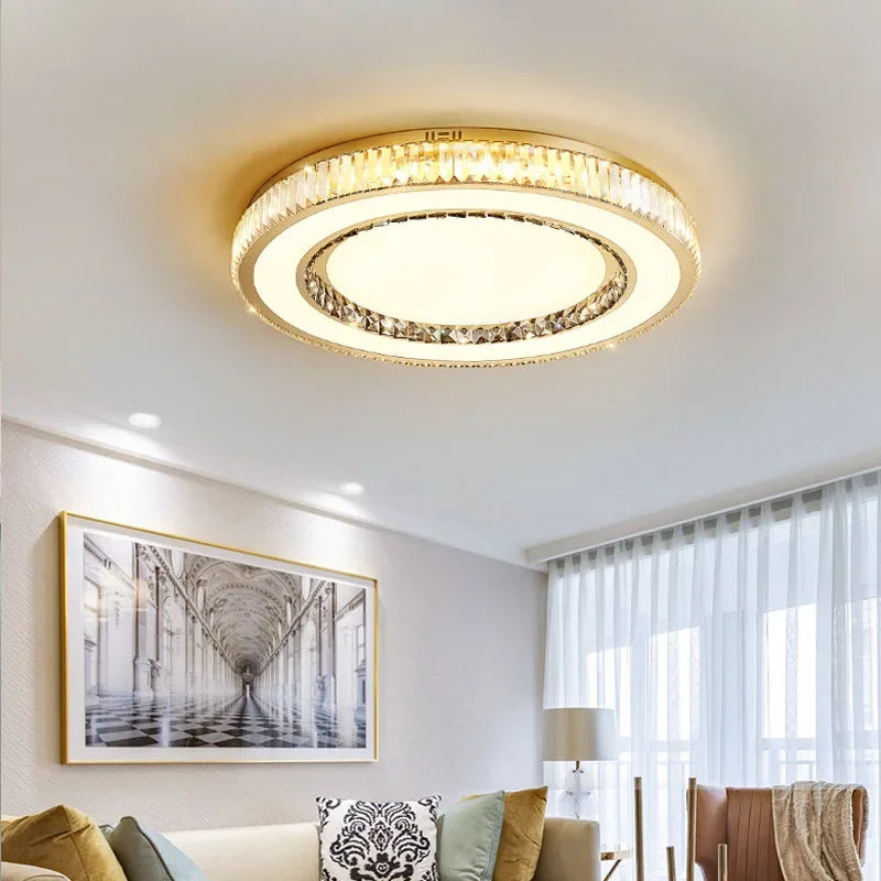 DecorBites™ ثريا سقف كريستال ذهبية مزدوجة الطبقات مصباح LED ديكور منزلي عصري فاخر