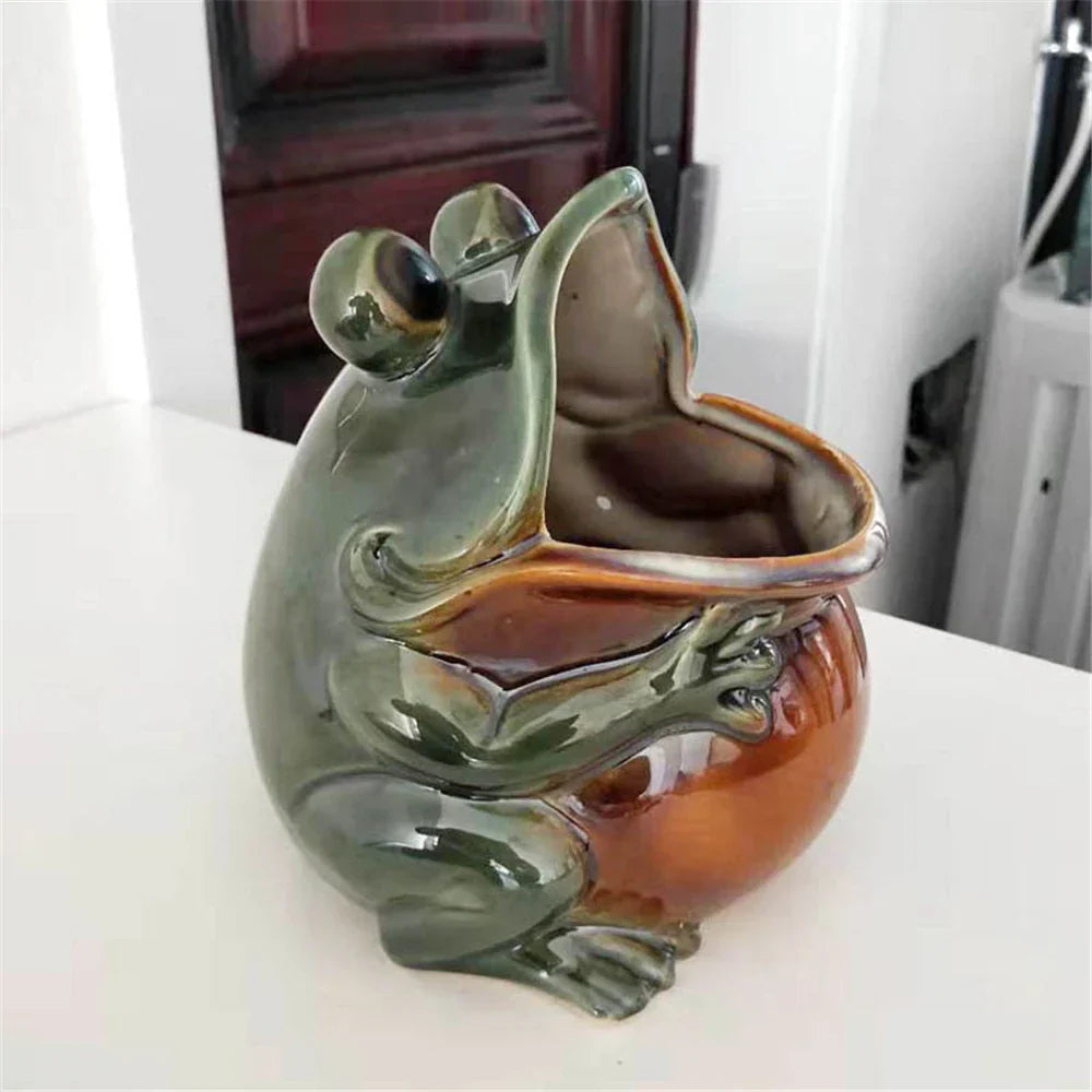 DecorBites™ Frog Sculpture Storage Box: Silver Green Desk Ornament & Home Decoration