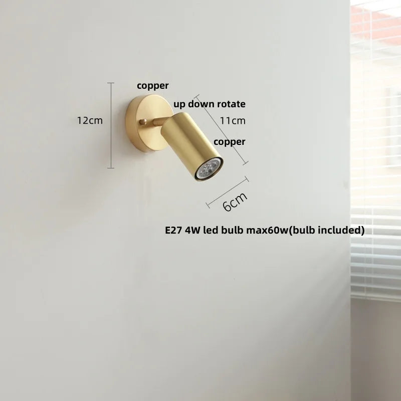 DecorBites™ Copper Lampshade LED Wall Sconce Pull Chain Switch Nordic Modern Walnut Wood Mirror Light
