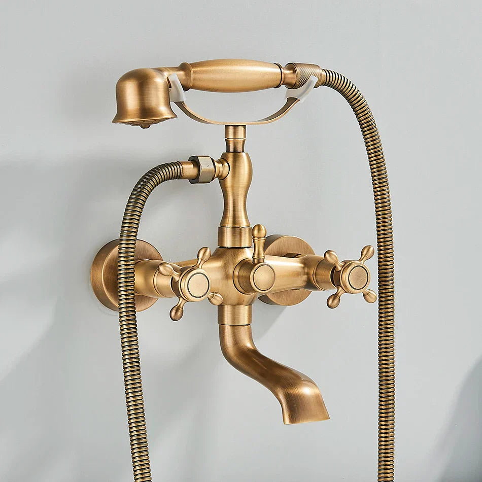 DecorBites™ Golden Black Bathtub Faucet with Hand Shower and Rotate Spout
