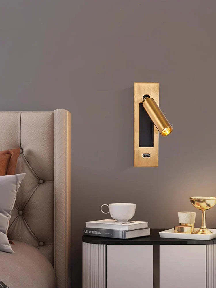 DecorBites™ LED Wall Lamp with Switch, USB Port, Rotatable - Bedroom Reading Light