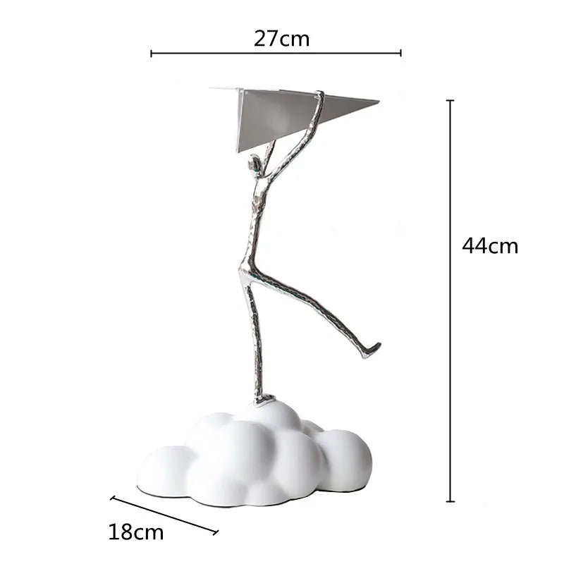 "DecorBites™ Resin Paper Airplane Cloud Figure for Home Decor - Black Cartoon Abstract Figurine"