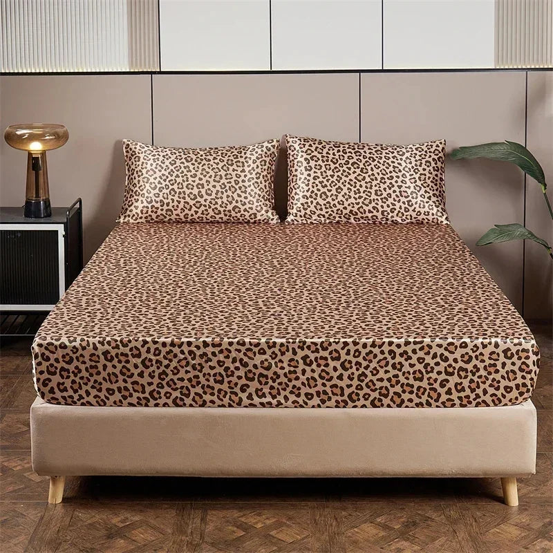 DecorBites™ Leopard Print Satin Bedsheet Set King & Queen Sizes