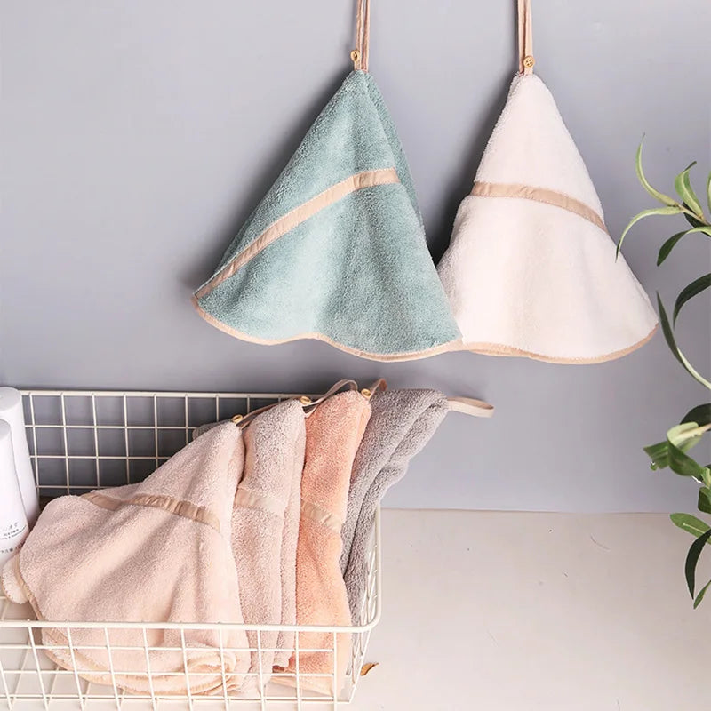 DecorBites™ Coral Velvet Hand Towel: Round Cute Style, Super Absorbent & Soft for Bath
